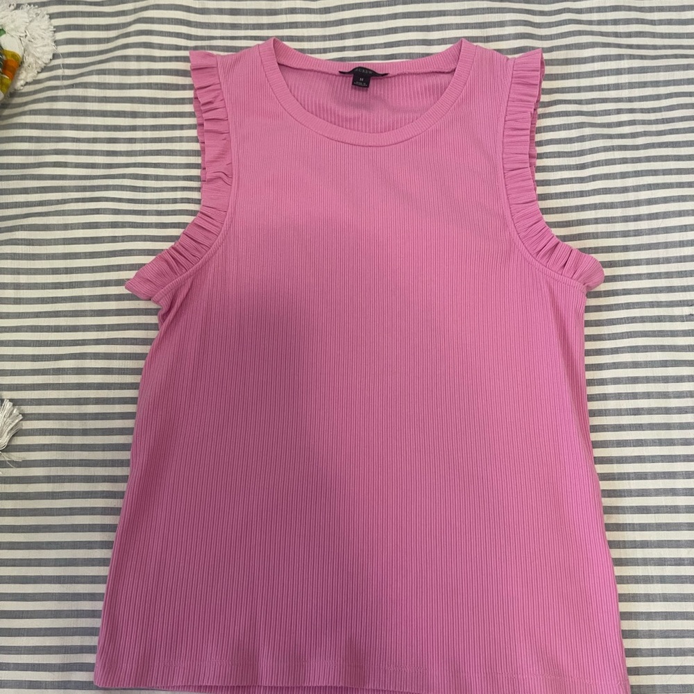 J. Crew Pink Ribbed Ruffle Tank